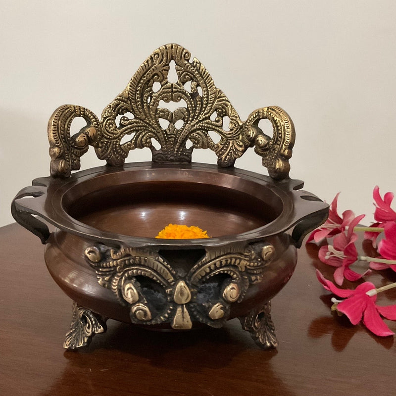 6” Decorative Brass Urli Copper Finish - Crafts N Chisel - Indian Home Decor USA
