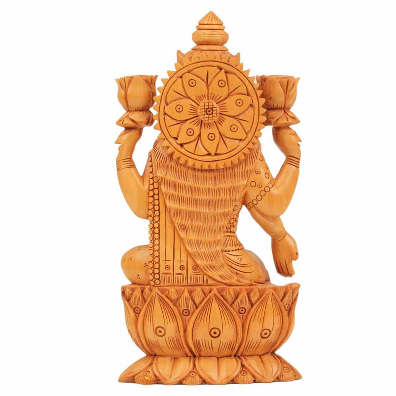 6” Goddess Lakshmi Wooden Idol - Decorative Statue - Crafts N Chisel - Indian Home Decor USA