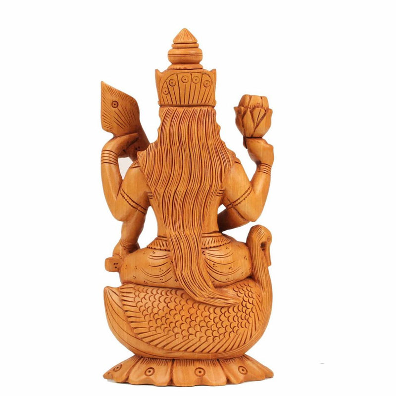 6” Goddess Saraswati Wooden Idol - Decorative Statue - Crafts N Chisel - Indian Home Decor USA