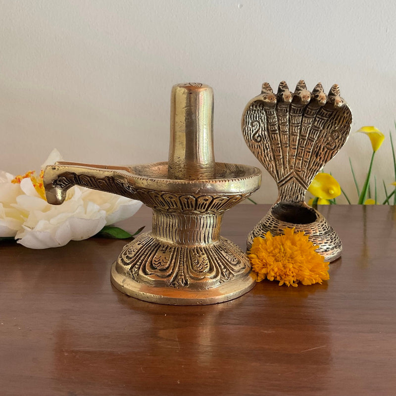 6” Shivling Brass Idol - Pooja Home Decor - Crafts N Chisel - Indian Home Decor USA