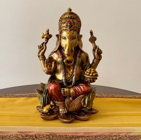 7” Ganesha Marble Dust & Resin Idol Copper Finish - Ganpati Decorative Statue for Home Decor - Housewarming Gift - Crafts N Chisel - Indian Home Decor USA