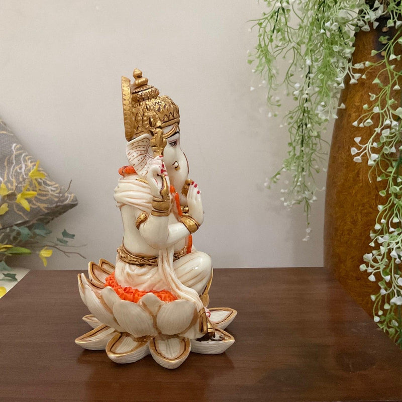 7” Ganesha Marble Dust & Resin Idol - Decorative Figurine- Crafts N Chisel - Indian Home Decor USA