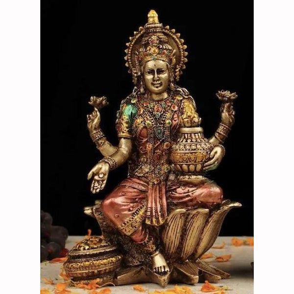 7” Goddess Lakshmi Copper finish Marble Dust & Resin Idol - Decorative Figurine-Crafts N Chisel USA - Indian Home Decor USA