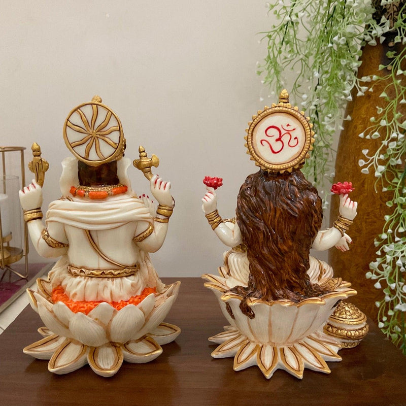 7” Lakshmi Ganesha Marble Dust & Resin Idol - Decorative Figurine- Crafts N Chisel - Indian Home Decor USA