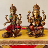 Lakshmi Ganesha Metallic Copper Finish Marble Dust Idol - Hindu God Statue - Decorative Murti - Crafts N Chisel - Indian Home Decor USA