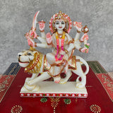 7” Ma Durga Marble Dust & Resin Idol - Hindu God Statue - Decorative Murti - Crafts N Chisel - Indian Home Decor USA