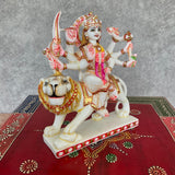 7” Ma Durga Marble Dust & Resin Idol - Hindu God Statue - Decorative Murti - Crafts N Chisel - Indian Home Decor USA