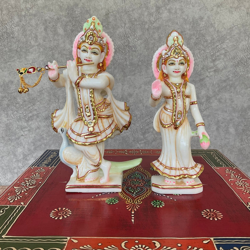 7” Radha Krishan Idol Statue Marble Dust Resin - Hindu God Statue - Decorative Murti - Crafts N Chisel - Indian Home Decor USA