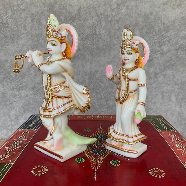 7” Radha Krishan Idol Statue Marble Dust Resin - Hindu God Statue - Decorative Murti - Crafts N Chisel - Indian Home Decor USA
