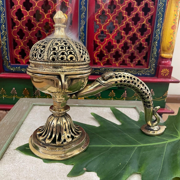 8” Brass Dhoop Dani With Handle, Incense Holder - Crafts N Chisel - Indian Home Decor USA
