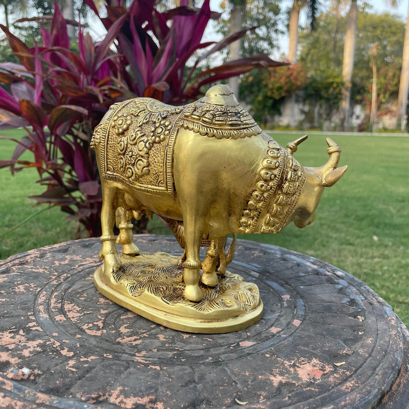 8” Cow and Calf Set - Handmade Brass Statue - Decorative Figurine - Crafts N Chisel - Indian Home Decor USA