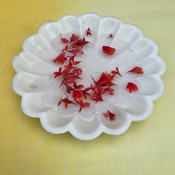 8” Decorative Flower Marble Urli Bowl - Flower & Tea light Home Decor - Crafts N Chisel - Indian Home Decor USA