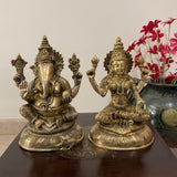 8” Lakshmi Ganesh Brass Idol - Decorative Home Decor - Crafts N Chisel - Indian Home Decor USA