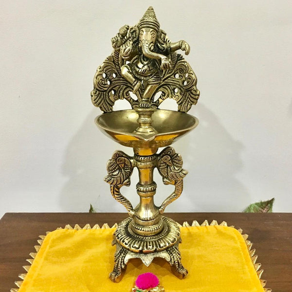 9.5" Dancing Ganesha Diya Lamp - Handmade Brass lamp - Decorative - Crafts N Chisel - Indian home decor - Online USA