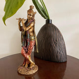 9.5” Krishna Copper Finish Marble Dust & Resin Idol - Decorative Figurine - Crafts N Chisel - Indian Home Decor USA