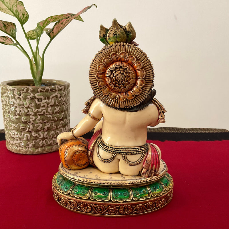 9 Inches Baby Krishna Marble dust & Resin Idol - Makhan Chor Vasudev Murti - Crafts N Chisel - Indian Home Decor USA