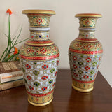 9” Decorative Flower Marble Pot (Set of 2) - Home Decor - Crafts N Chisel - Indian Home Decor USA
