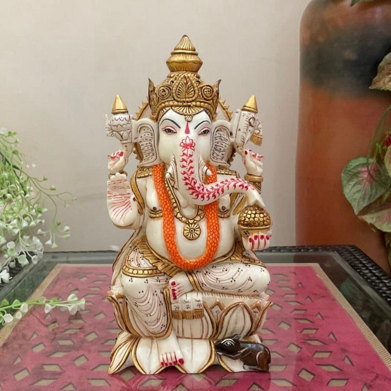 9” Ganesha Marble Dust & Resin Idol - Decorative Figurine- Crafts N Chisel - Indian Home Decor USA