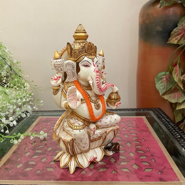 9” Ganesha Marble Dust & Resin Idol - Decorative Figurine- Crafts N Chisel - Indian Home Decor USA