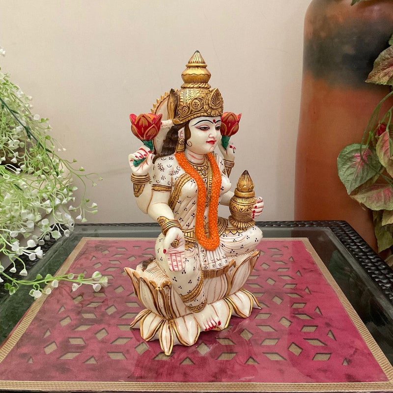 9” Goddess Lakshmi Marble Dust & Resin Idol - Decorative Figurine- Crafts N Chisel - Indian Home Decor USA