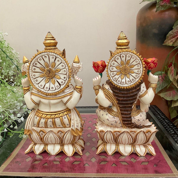 9” Lakshmi Ganesha Marble Dust & Resin Idol - Decorative Figurine- Crafts N Chisel - Indian Home Decor USA