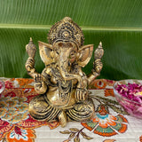 9” Lord Ganesh Brass Idol - Decorative Festive Statue - Crafts N Chisel - Indian Home Decor USA