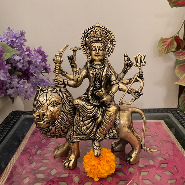 Ma Durga Brass Idol - Hindu God Statue - Decorative Murti-Crafts N Chisel USA - Indian Home Decor USA