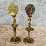 9” Peacock Hanging Diya (Set of 2) - Handmade Brass Stonework lamp - Decorative - Crafts N Chisel - Indian Home Decor USA