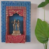 Handcrafted Shiv Parvathi Brass Idol With Distressed Wooded Frame Wall Hanging - Decorative Wall decor