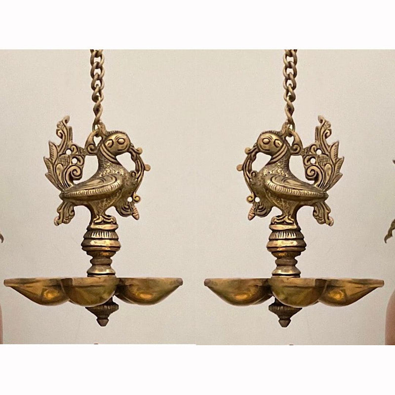 Annapakshi Hanging Diya(Set of 2) - Brass Wall Hanging - Decorative and Religious-Crafts N Chisel - Indian home decor online USA