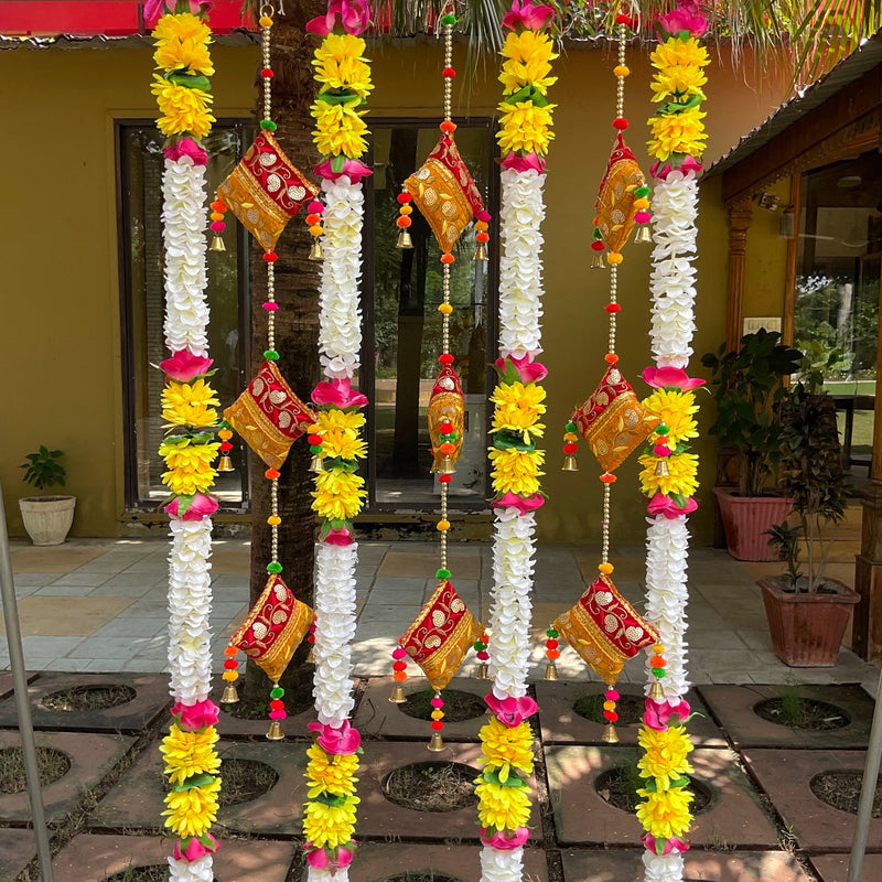 Artificial Yellow & White Flower Garlands & Decorative Hanging (Set of 7) - Festive Decoration Wall Hanging - Crafts N Chisel - Indian Home Decor USA