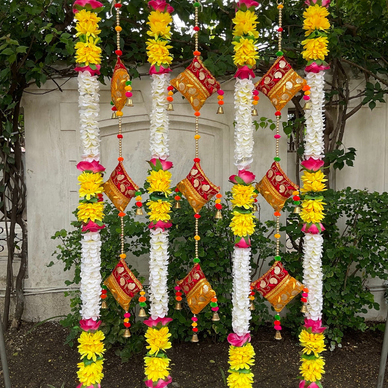 Artificial Yellow & White Flower Garlands & Decorative Hanging (Set of 7) - Festive Decoration Wall Hanging - Crafts N Chisel - Indian Home Decor USA