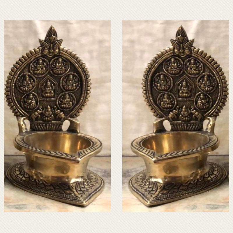 Ashtalakshmi Vilakku Diya (Set of 2) - Handmade Brass lamp - Decorative Festive Decor-Crafts N Chisel - Indian home decor online USA