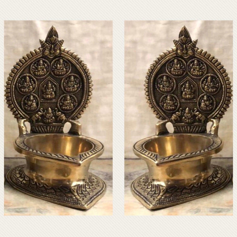 Ashtalakshmi Vilakku Diya (Set of 2) - Handmade Brass lamp - Decorative Festive Decor-Crafts N Chisel - Indian home decor online USA