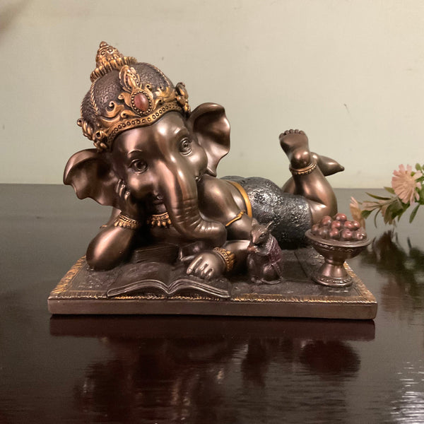 Baby Ganesha Marble Dust & Resin Idol - Bronze Finish - Hindu God Statue - Decorative Murti - Crafts N Chisel - Indian Home Decor USA