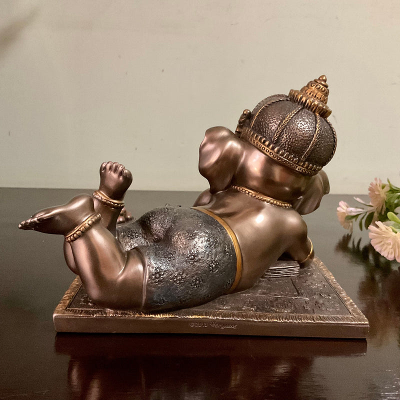 Baby Ganesha Marble Dust & Resin Idol - Bronze Finish - Hindu God Statue - Decorative Murti - Crafts N Chisel - Indian Home Decor USA