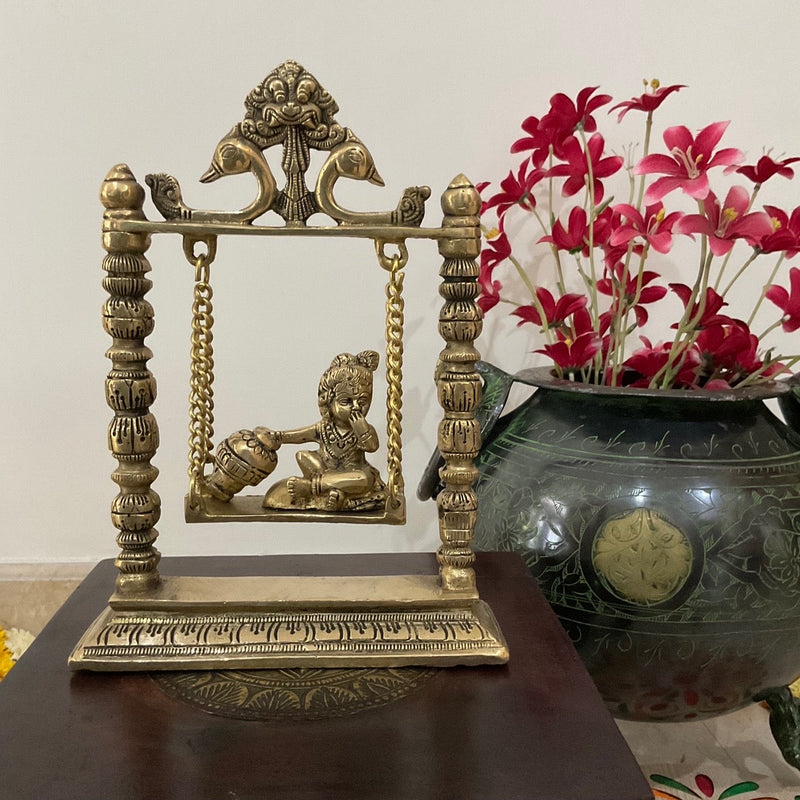 Baby krishna Swing Brass Idol - Traditional Home Decor - Crafts N Chisel - Indian Home Decor USA