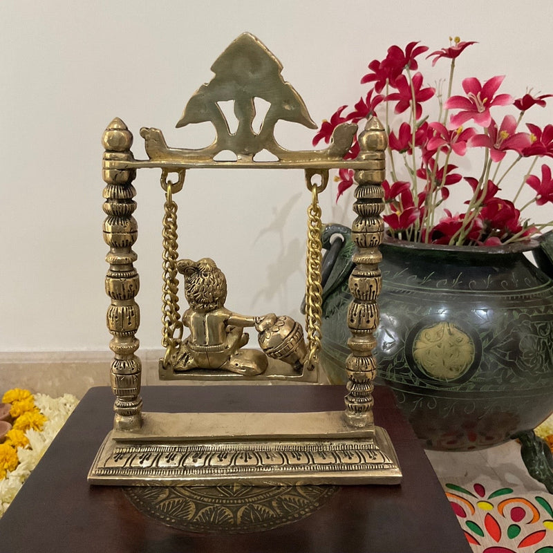 Baby krishna Swing Brass Idol - Traditional Home Decor - Crafts N Chisel - Indian Home Decor USA