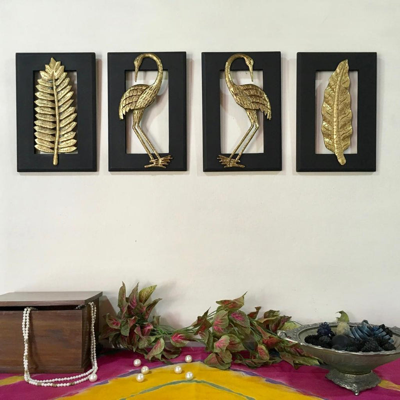 Bird With Leaf Brass Wall Hanging (Set of 4) - Crafts N Chisel - Indian home decor - Online USA