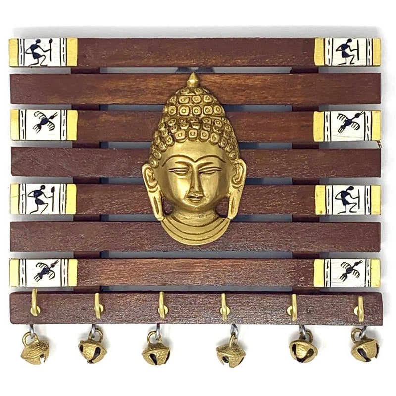 Brass Buddha & Hand-Painted Warli Wooden Key Holder | Crafts N Chisel