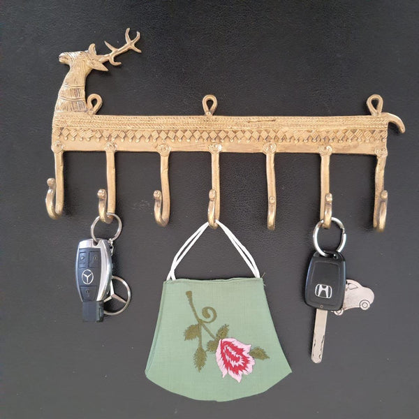 Brass Deer Key Holder (7 Hooks)-Crafts N Chisel-Indian Handicrafts Online USA