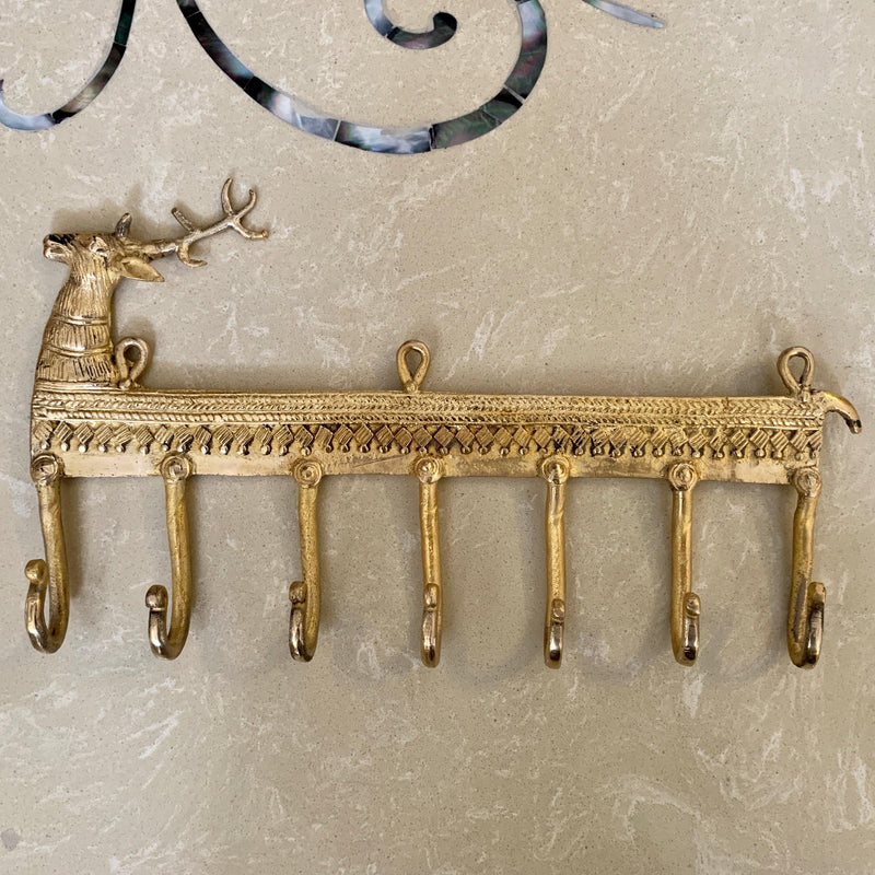 Brass Deer Key Holder (7 Hooks) - Crafts N Chisel - Indian home decor - Online USA