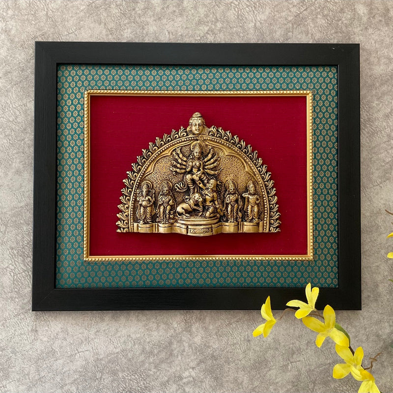 Brass Durga Mahishasura Mardini Divine Wall Hanging - Crafts N Chisel - Indian Home Decor USA