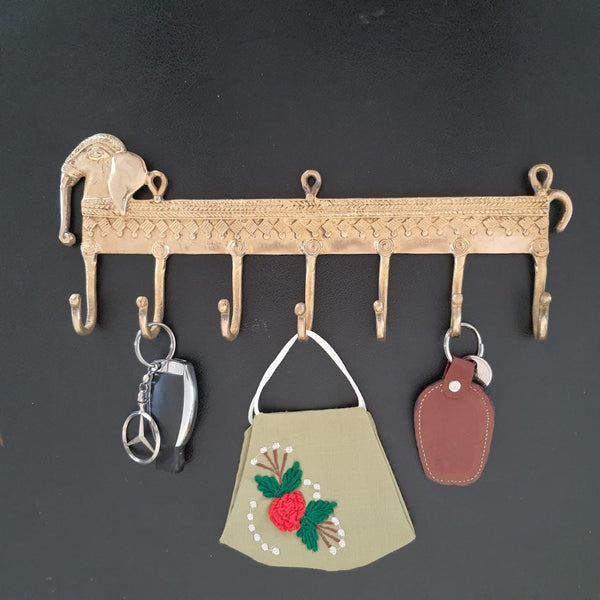 Brass Elephant Key Holder (7 Hooks)-Crafts N Chisel-Indian Handicrafts Online USA