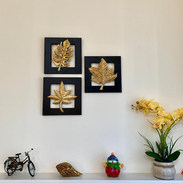 Brass Leaf Wall Hanging (Set of 3) - Crafts N Chisel - Indian home decor - Online USA