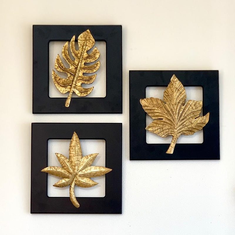 Brass Leaf Wall Hanging (Set of 3) - Crafts N Chisel - Indian home decor - Online USA