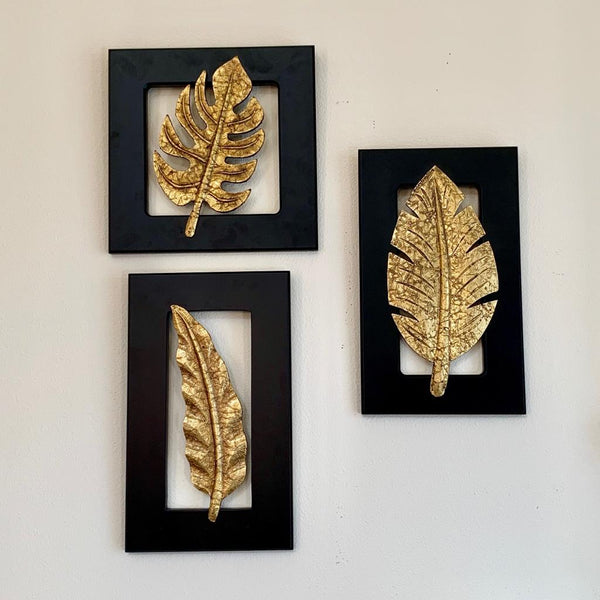 Brass Leaf Wall Hanging (Set of 3) - Crafts N Chisel - Indian home decor - Online USA