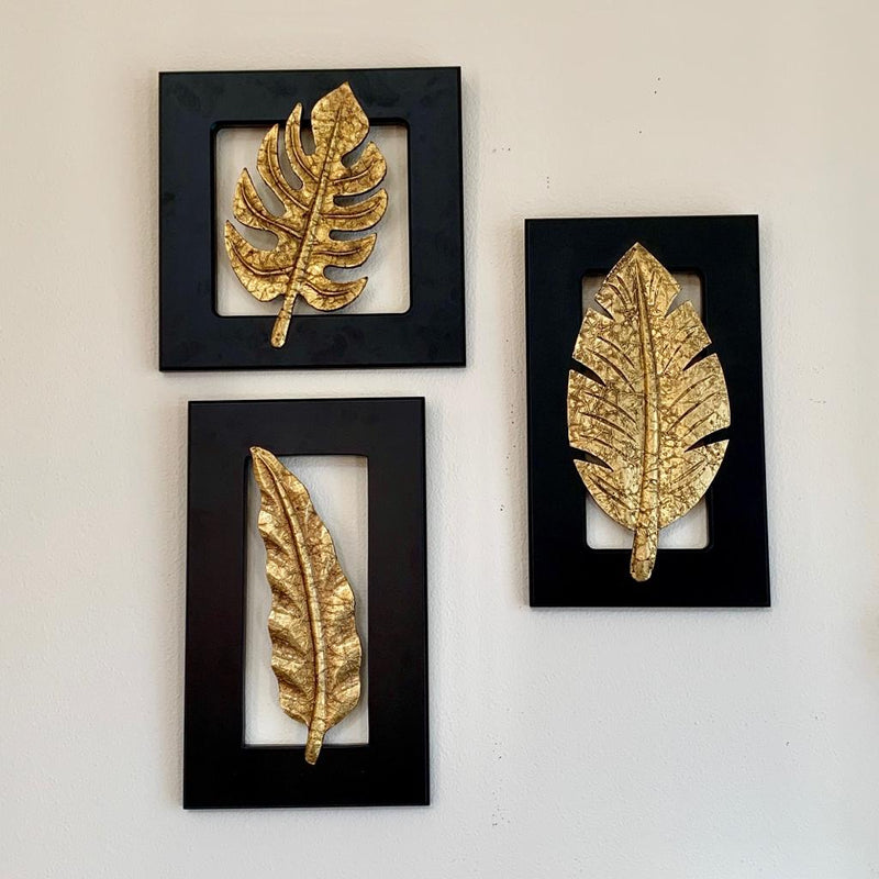 Brass Leaf Wall Hanging (Set of 3) - Crafts N Chisel - Indian home decor - Online USA