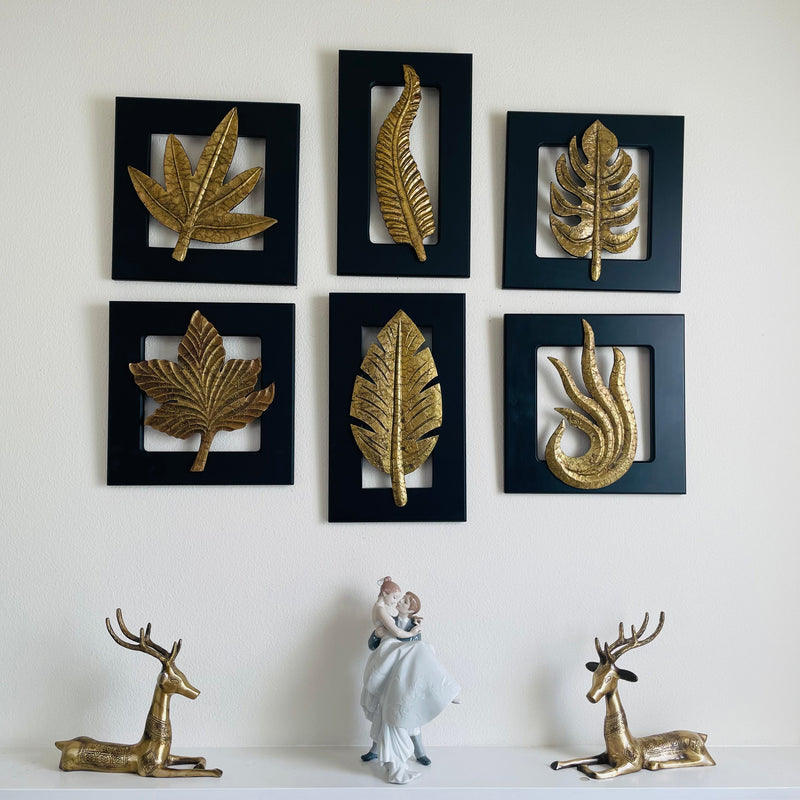 Brass Leaf Wall Hanging (Set of 6) - Crafts N Chisel - Indian Home Decor USA