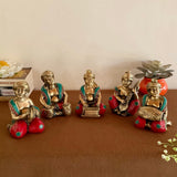 Brass Musician Decorative With Stonework(set of 5) - Table Decor - Crafts N Chisel - Indian Home Decor USA